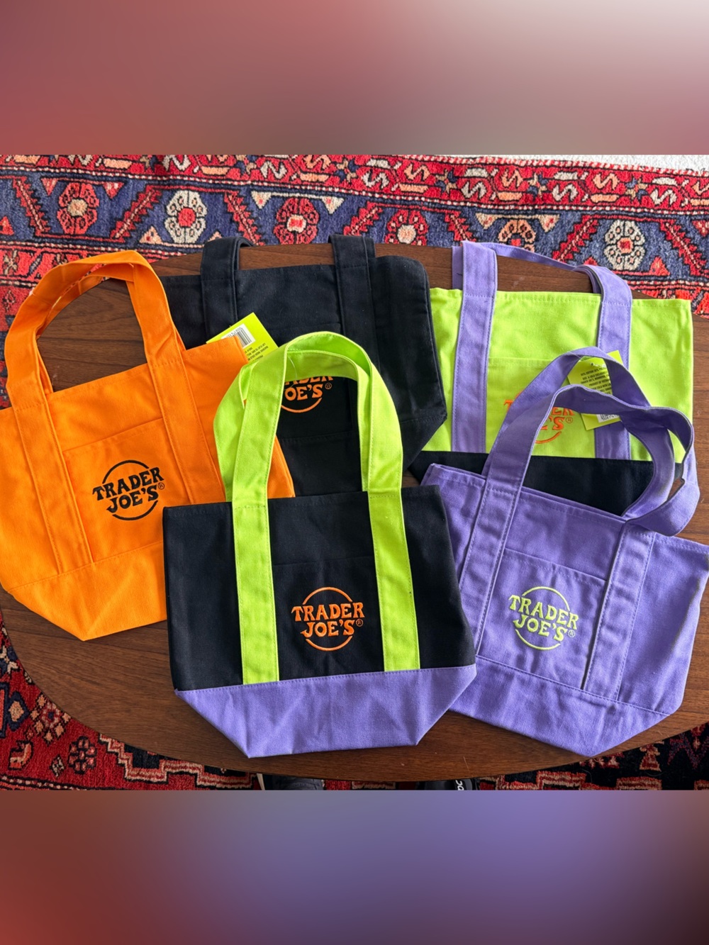 Set of 5 Reusable Tote Bags - All colors pictured